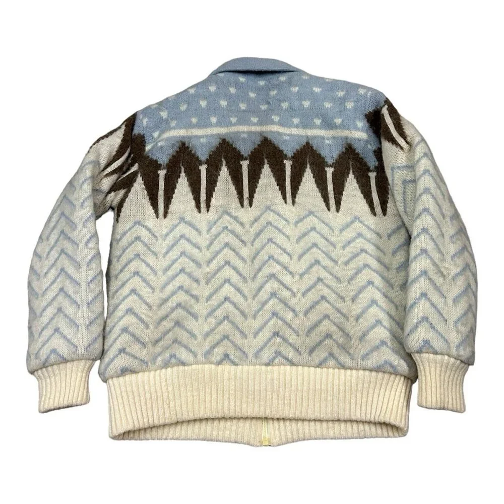 Vintage Carson Pirie Scott Aztec Pattern Full‎ Zip Jacket Wool Blend White Blue